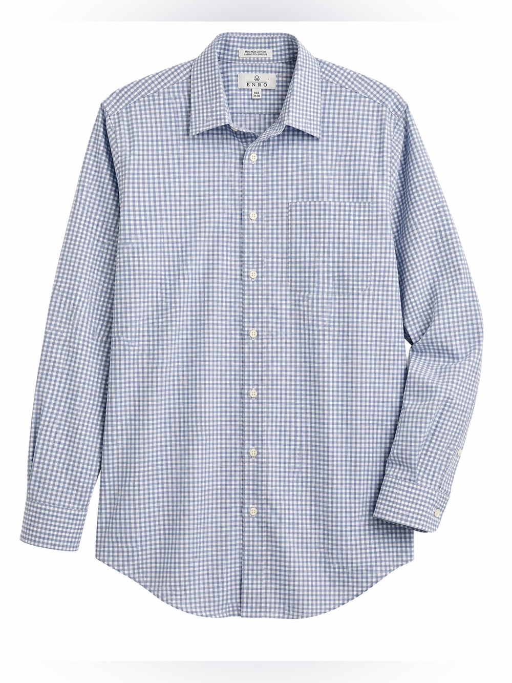 ENRO Mens Button Down Dress Shirt Blue White Gingham Check 16.5 34/35